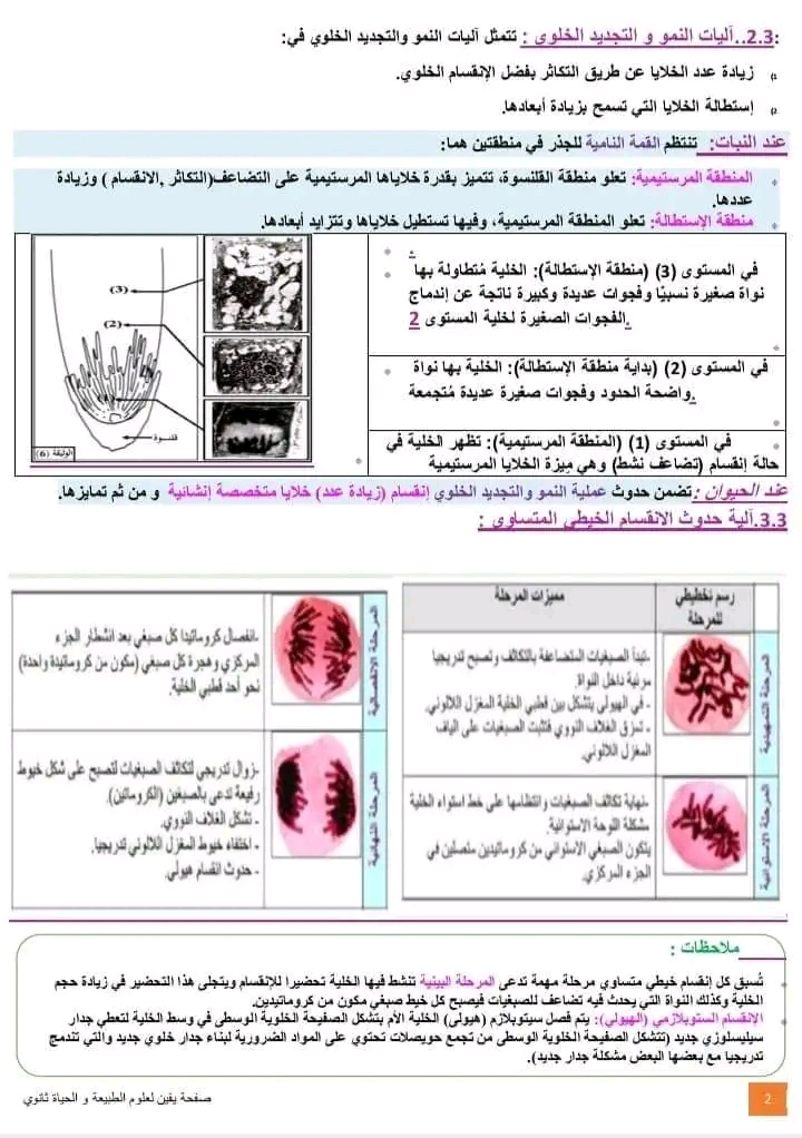 ملخص درس مصدر المادة الضرورية للنمو والتجديد الخلوي عند النبات الكامل أولى ثانوي